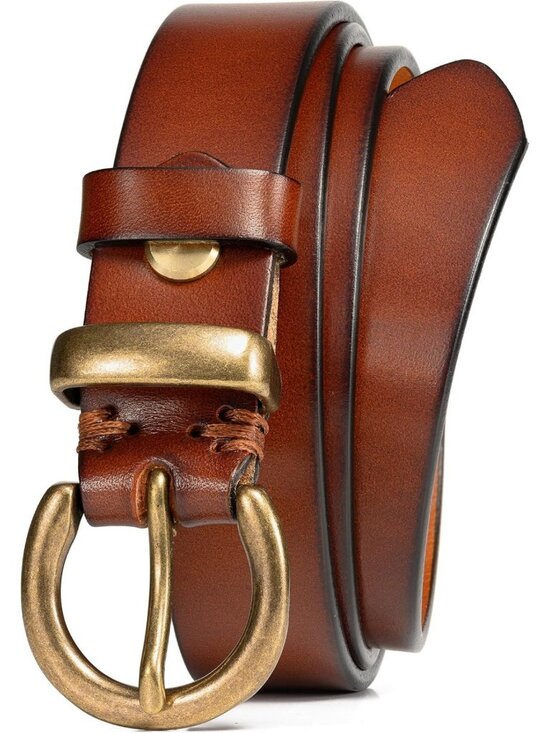 Accessories - Full Grain Leather Women's Belt - 1.1" Casual Jeans Belt with Vintage Buckle